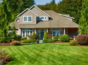 residential front yard with beautiful landscaped